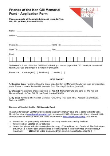 Friends of the Ken Gill Memorial Fund - Application Form