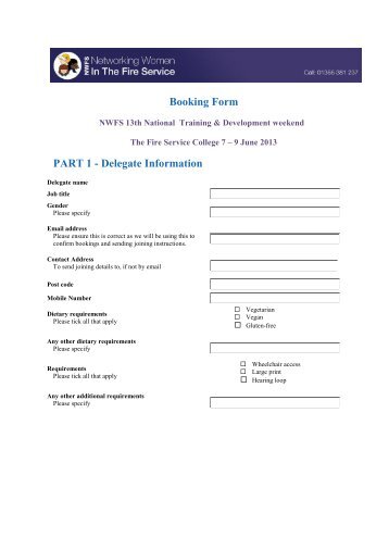 Printable booking form (pdf) - Networking Women in the Fire Service