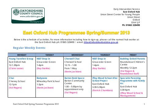 Programme details for East Oxford Early Intervention Hub - Oxcentric