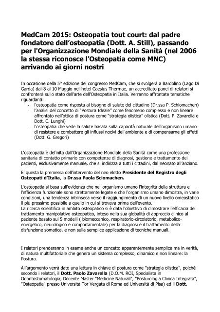 MedCam 2015: Dott. G. Gregori, Osteopatia contro gli influssi nocivi dell'ambiente