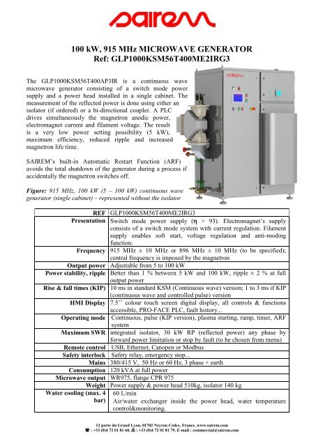 100 kW, 915 MHz MICROWAVE GENERATOR Ref ...