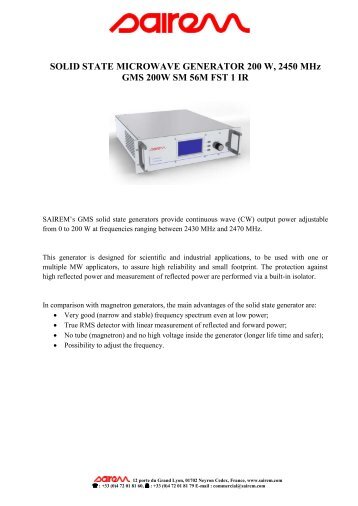 SOLID STATE MICROWAVE GENERATOR 200 W, 2450 MHz GMS ...