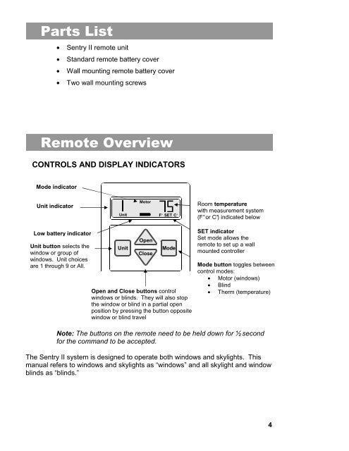 Sentry II Remote Operating Instructions - Truth Hardware