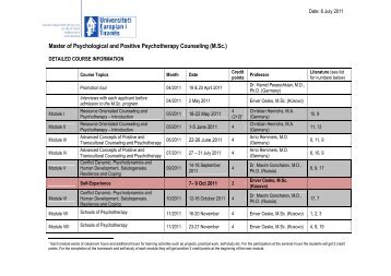 Curriculum and Dates - The World of Positive Psychotherapy