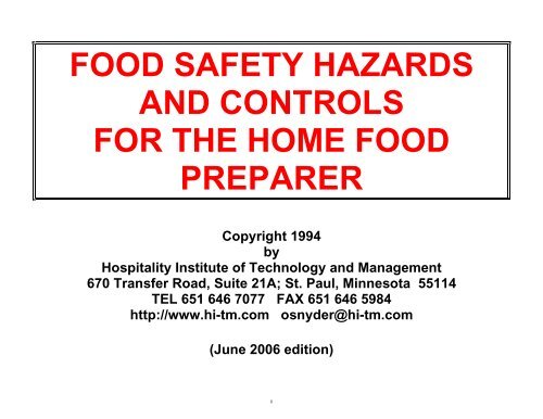 food safety hazards and controls - Hospitality Institute of Technology