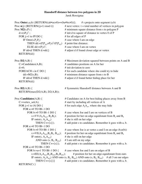 Hausdorff distance between two polygons in 2D Jarek Rossignac ...