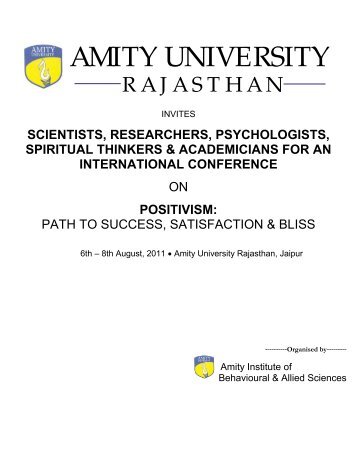 AMITY UNIVERSITY - The World of Positive Psychotherapy