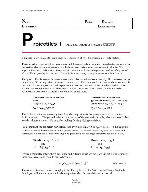 Lab-14 (Projectile Motion II Range and Alitude