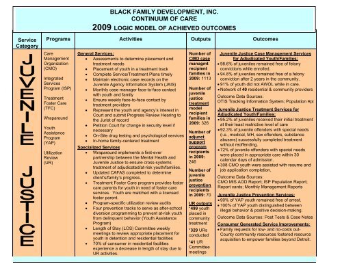 2009 logic model of achieved outcomes - Black Family Development