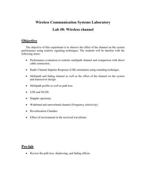 Wireless Communication Systems Laboratory Lab 8 Wireless