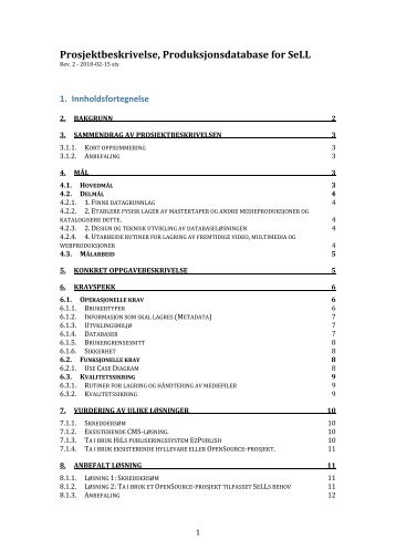 Prosjektbeskrivelse, Produksjonsdatabase for SeLL - Wiki