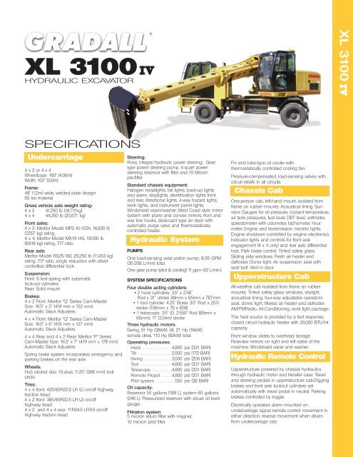 Gradall XL 3100 IV Highway Wheeled Excavator Spec Sheet