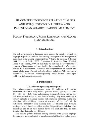 the comprehension of relative clauses and wh questions in hebrew ...