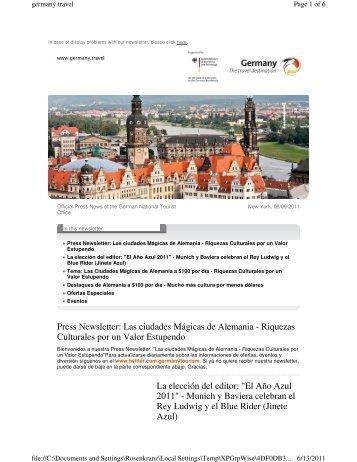 Press Newsletter: Las ciudades MÃ¡gicas de Alemania - Riquezas ...