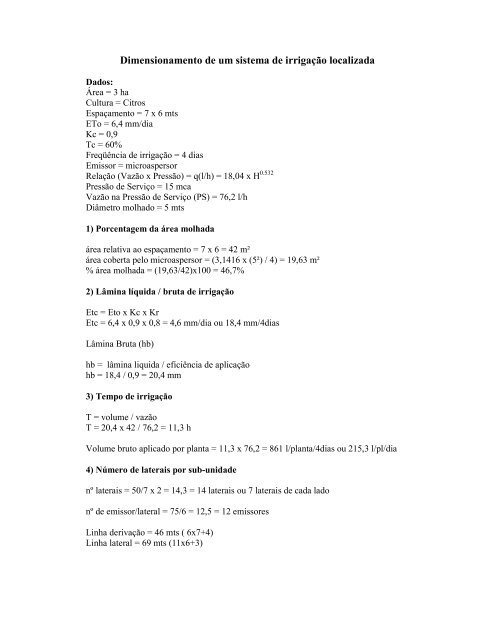 Dimensionamento de um sistema de irriga.pdf - LEB/ESALQ/USP