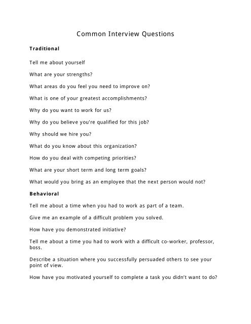 Common Interview Questions