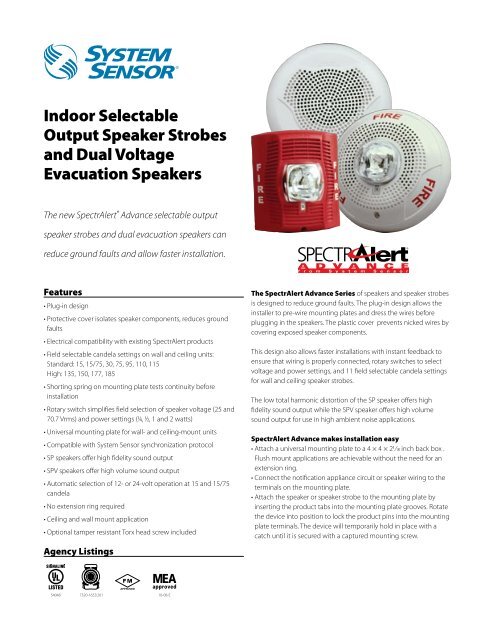 System Sensor Speakers - Bass United - Fire and Security Systems ...