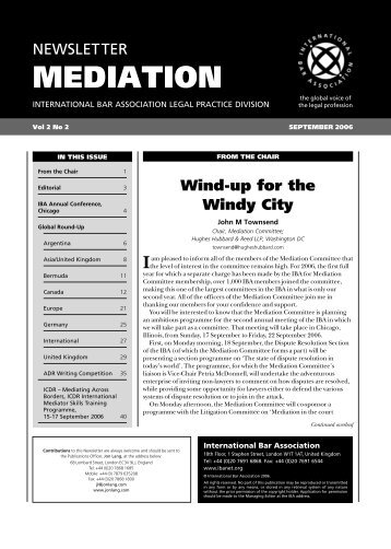 Mediation Newsletter (International Bar Association ... - Jon Lang