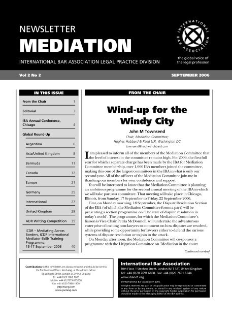 Mediation Newsletter (International Bar Association ... - Jon Lang