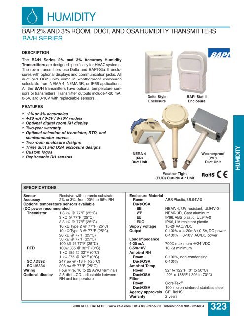 Delta Style Room Humidity or Temperature/Humidity Sensor - BAPI