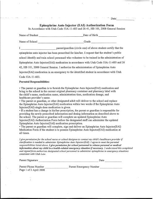 EpiPen Administration Form - Rowland Hall