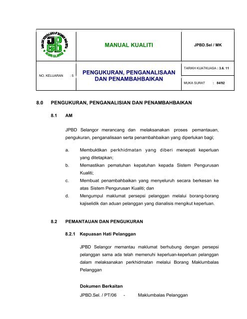 manual kualiti pengukuran, penganalisaan dan ... - JPBD Selangor
