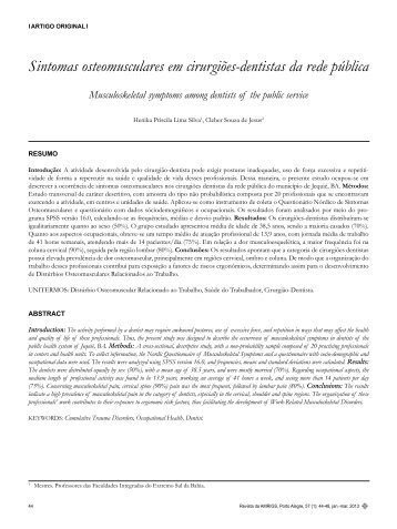 Sintomas osteomusculares em cirurgiÃµes-dentistas da rede ... - Amrigs