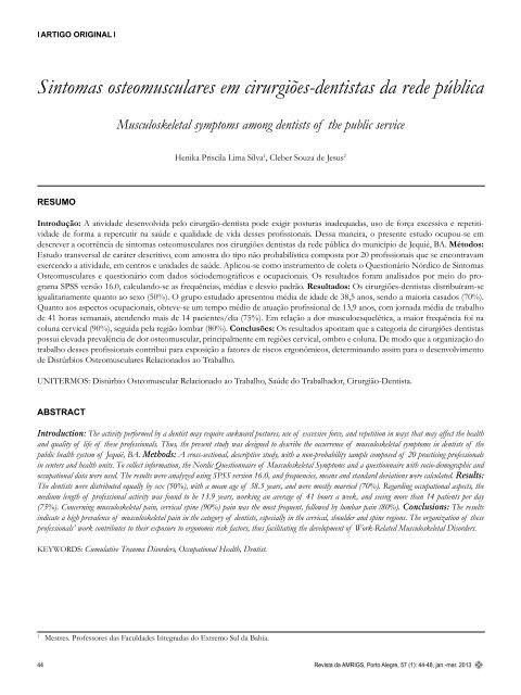 Sintomas osteomusculares em cirurgiÃµes-dentistas da rede ... - Amrigs