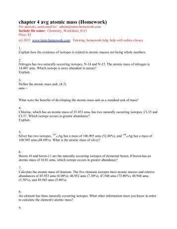 chapter 4 avg atomic mass (Homework) - Tutor-Homework.com