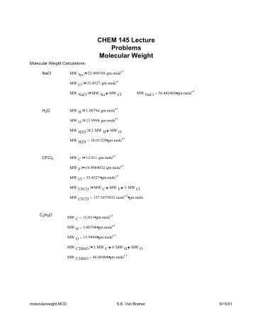 CHEM 145 Lecture Problems Molecular Weight