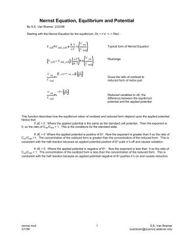 Nernst Equation, Equlibrium and Potential