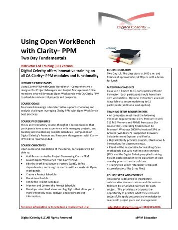 Using Open Workbench with CA Clarity PPM - Digital Celerity