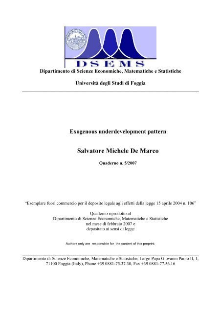 Salvatore Michele De Marco - Dipartimento di Scienze Economiche ...