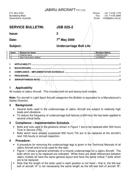 JABIRU AIRCRAFT PTY LTD SERVICE BULLETIN: JSB 025-2
