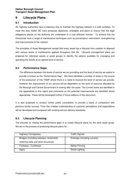 Transport Asset Management Plan - Halton Borough Council