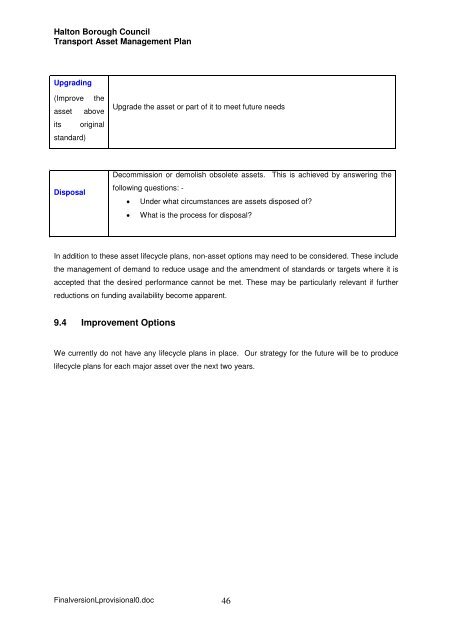 Transport Asset Management Plan - Halton Borough Council