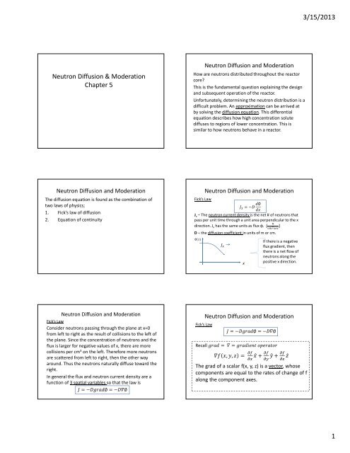 Neutron Diffusion & Moderation Chapter 5
