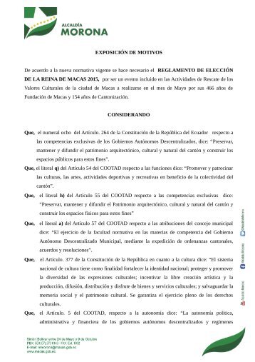 REFORMA AL REGLAMENTO DE ELECCIÓN DE LA REINA DE MACAS 2015_0