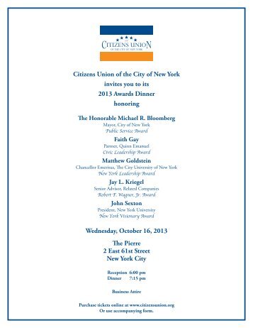 Citizens Union of the City of New York invites you to its 2013 Awards ...