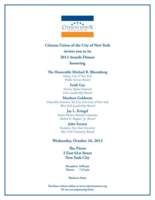 Citizens Union of the City of New York invites you to its 2013 Awards ...