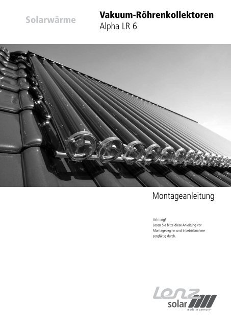 Vakuum Rohrenkollektoren Alpha Lr 6 Lenz Solartechnik Gmbh