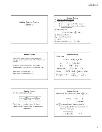 Nuclear Reactor Theory Chapter 6