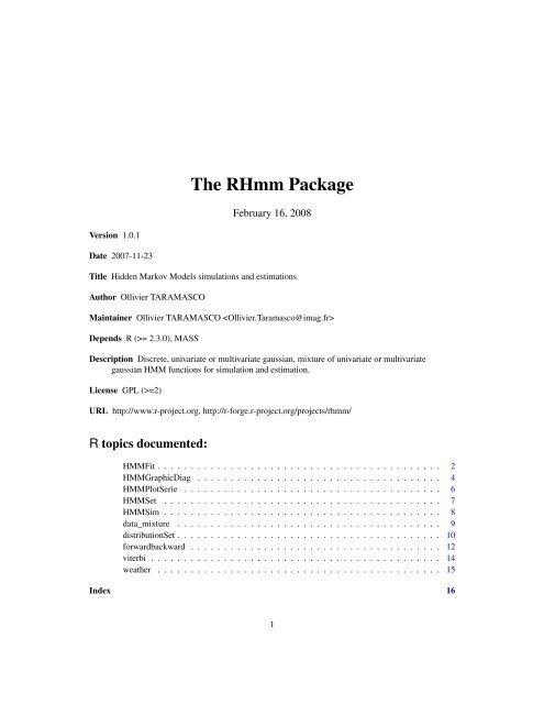 The RHmm Package - NexTag Supports Open Source Initiatives
