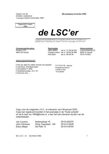 INHOUDSOPGAVE: Redactie: J. Hemmes tel: 0515 ... - LSC 1890