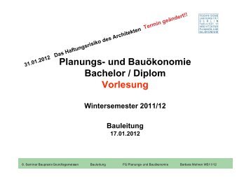Bauleitung - Fachgebiet Planungs- und BauÃ¶konomie - TU Berlin