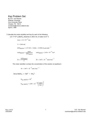Ksp Problem Set - Widener University