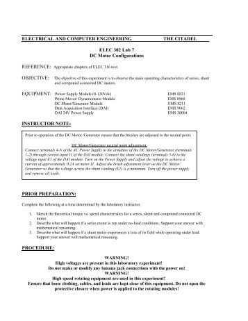 Lab 7 DC Motor Configurations - Department of Electrical and ...