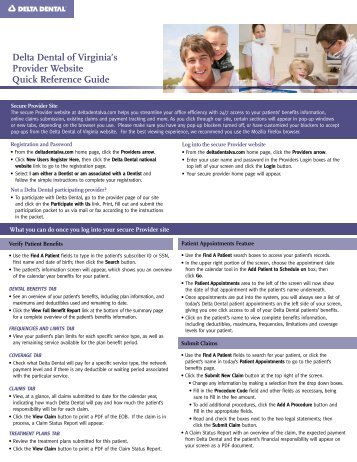 Delta Dental of Virginia's Provider Website Quick Reference Guide