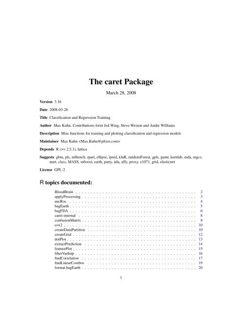 The caret Package - NexTag Supports Open Source Initiatives