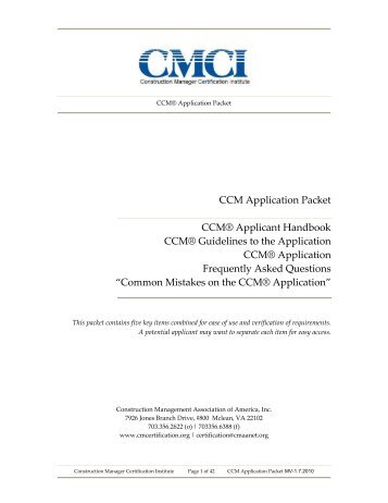 CCM Application Packet CCMÂ® Applicant Handbook CCM ... - CMAA